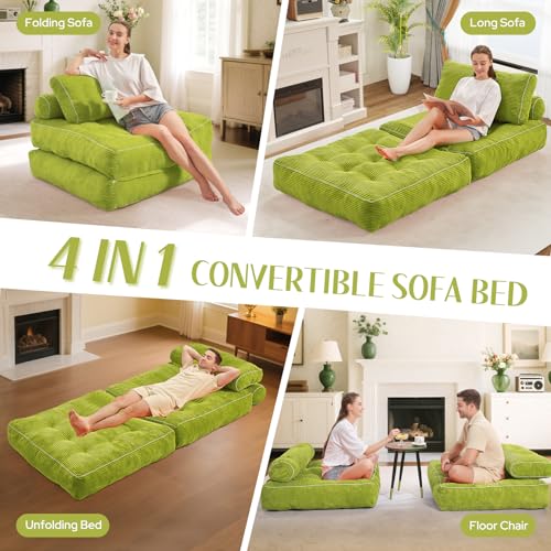 HABUTWAY Folding Sofa Bed, Convertible Sleeper Chair Bed w/Dual-Pillow & Handle, Foldable Floor Sofa Lounge w/Back Support for Living Room, Bedroom