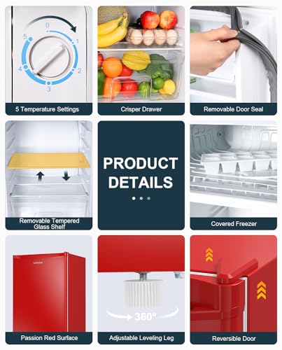 Upstreman 3.2 Cu.Ft Mini Fridge with Freezer, Single Door Mini Fridge, Dorm Fridge, Adjustable Thermostat, Mini Refrigerator for Bedroom, Office