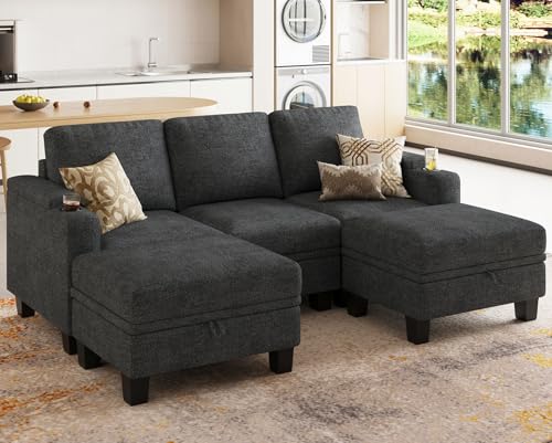 Belffin Modular Sectional Sofa Couch with Storage U Shape Convertible Corner Couches for Living Room Dark Grey Couch