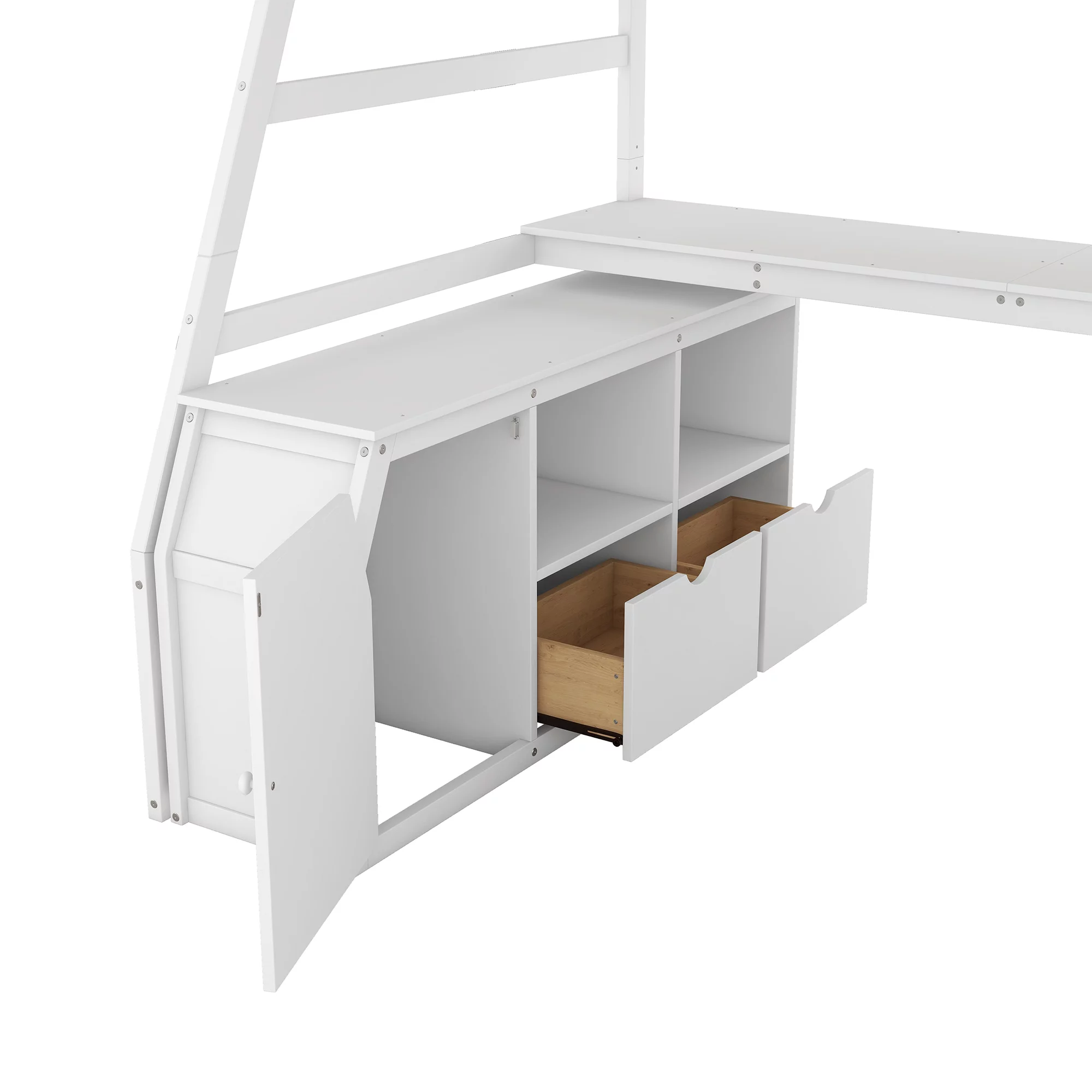 Twin Size Loft Bed Frame with 7 Drawers 2 Shelves and Desk, Health and Comfort Storage Shelves and Writing Desk, Wooden Loft Beds with Stairway