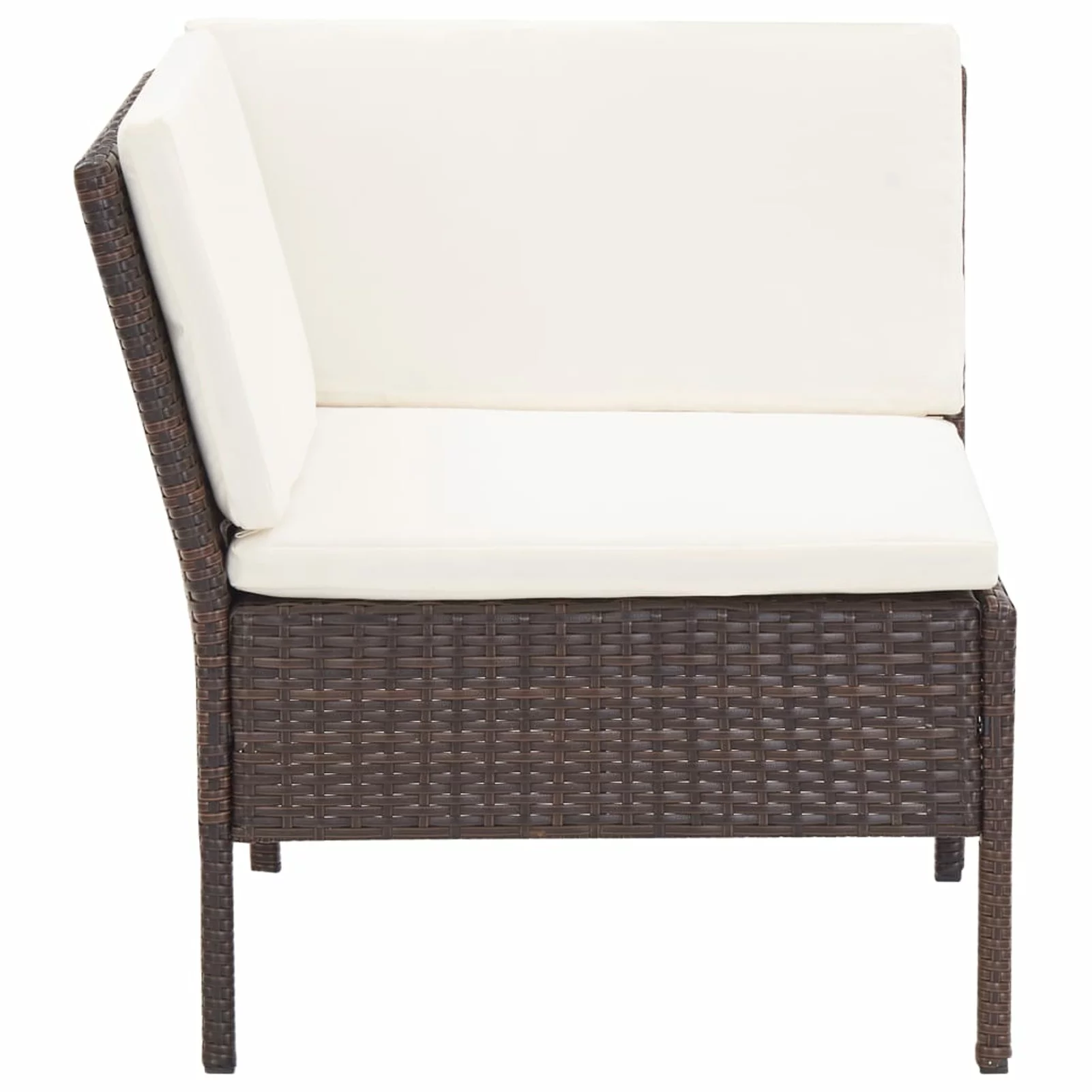 Dcenta 6 Piece Outdoor Conversation Set White Cushioned Corner with 4 Center Sofas and Coffee Table Brown Poly Rattan Patio Sectional Set for Garden