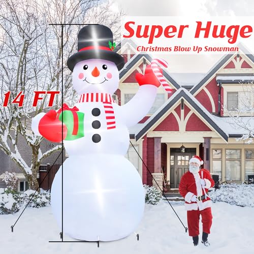 16FT Christmas Inflatable Snowman Outdoor Decorations, Giant Christmas Snowman, Holiday Blow Up Yard Decor with LED Lights