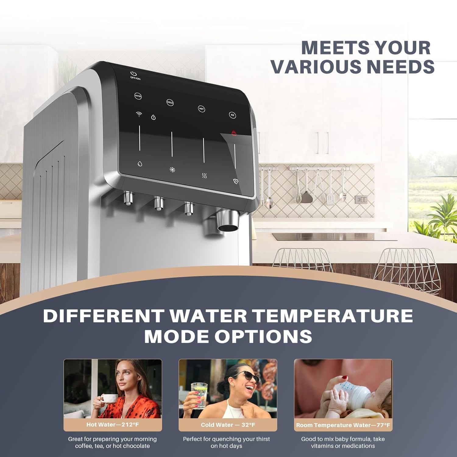 ICEPURE Water Dispenser with Ice Maker, 5-in-1 Water Cooler 5 Gallon Built-in Ice Maker Crushed Ice, Hot and Cold Water Dispenser Bottom Load
