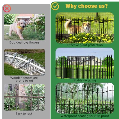 8 Panels No Dig Decorative Garden Fence, 40in(H)×17.6ft(L) Heavy-Duty Rustproof Metal Panels, Outdoor Dog Barrier for Yard & Patio, Landscape