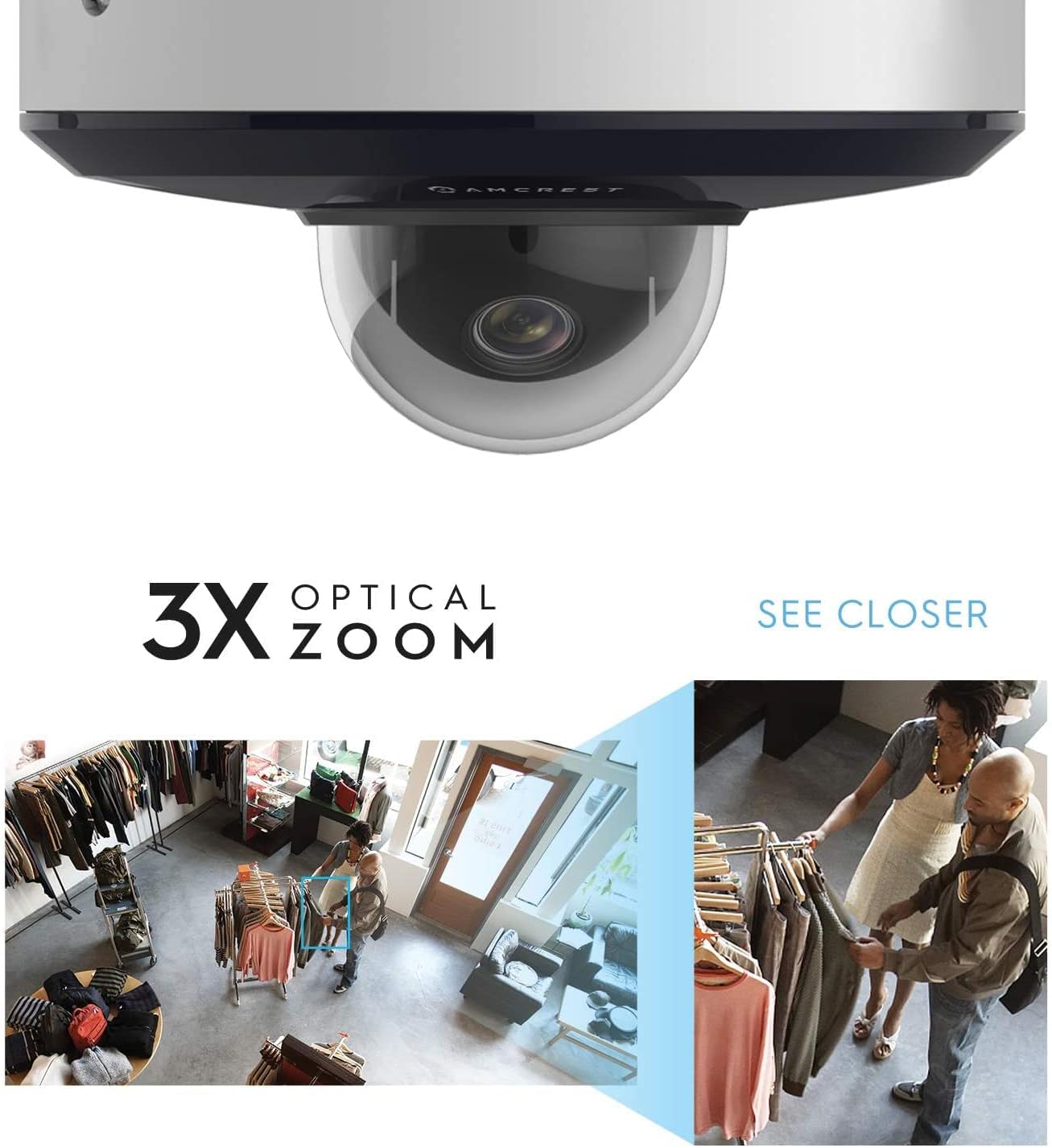 Amcrest ProHD 1080P PTZ Camera Outdoor, 2MP Outdoor Vandal Dome IP PoE Camera (3X Optical Zoom) IK08 Vandal-Proof, IP66 Weatherproof