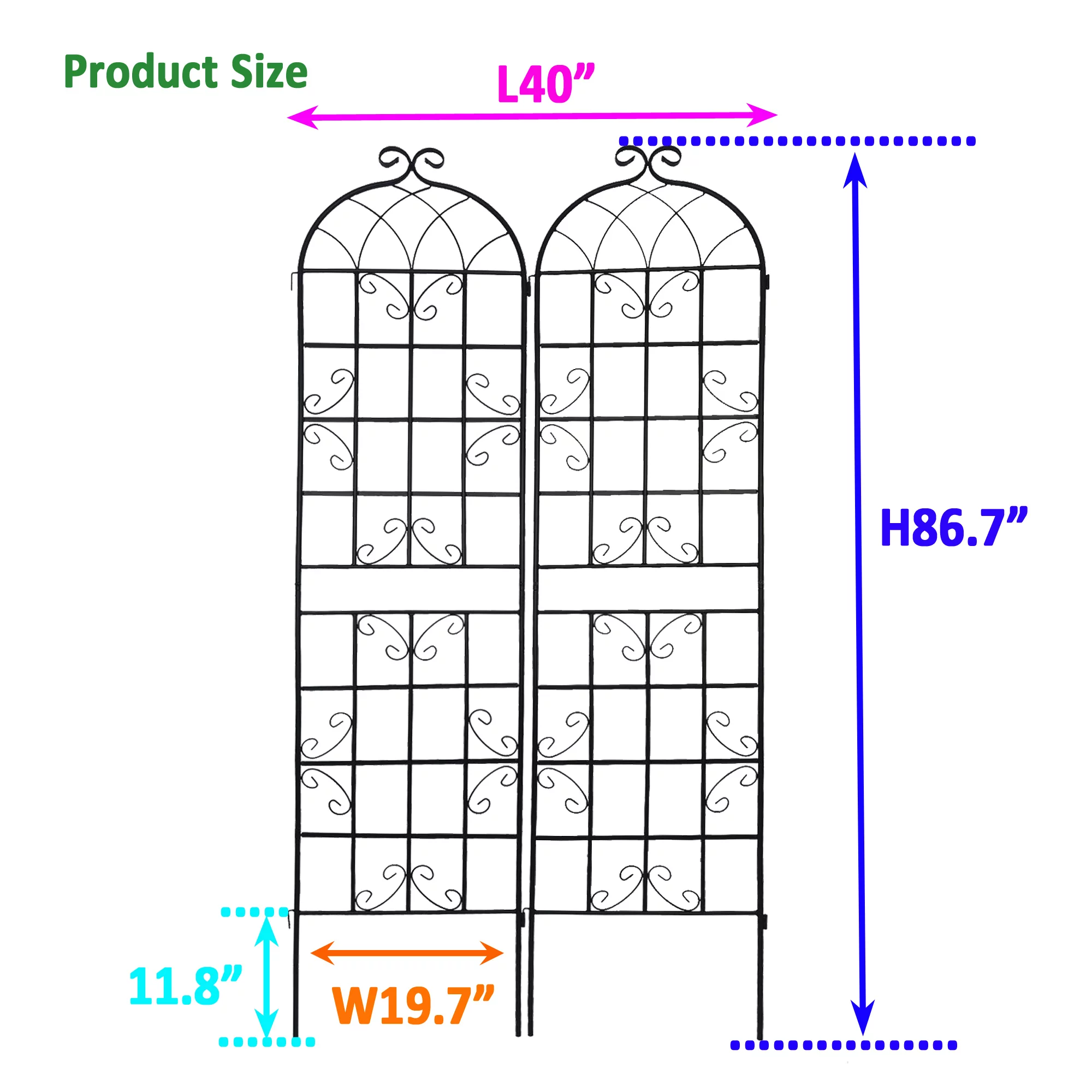 High Climbing Plants Support Rose Arch Outdoor, Metal Garden Trellis Black - Radiant Selections