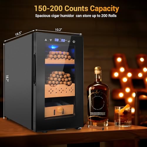Cigar Electric Humidor, 35L 250 Counts Large Capacity Thermostatic Electric Cigar Cooler Cabinet with Digital LED Screen, Safety Lock