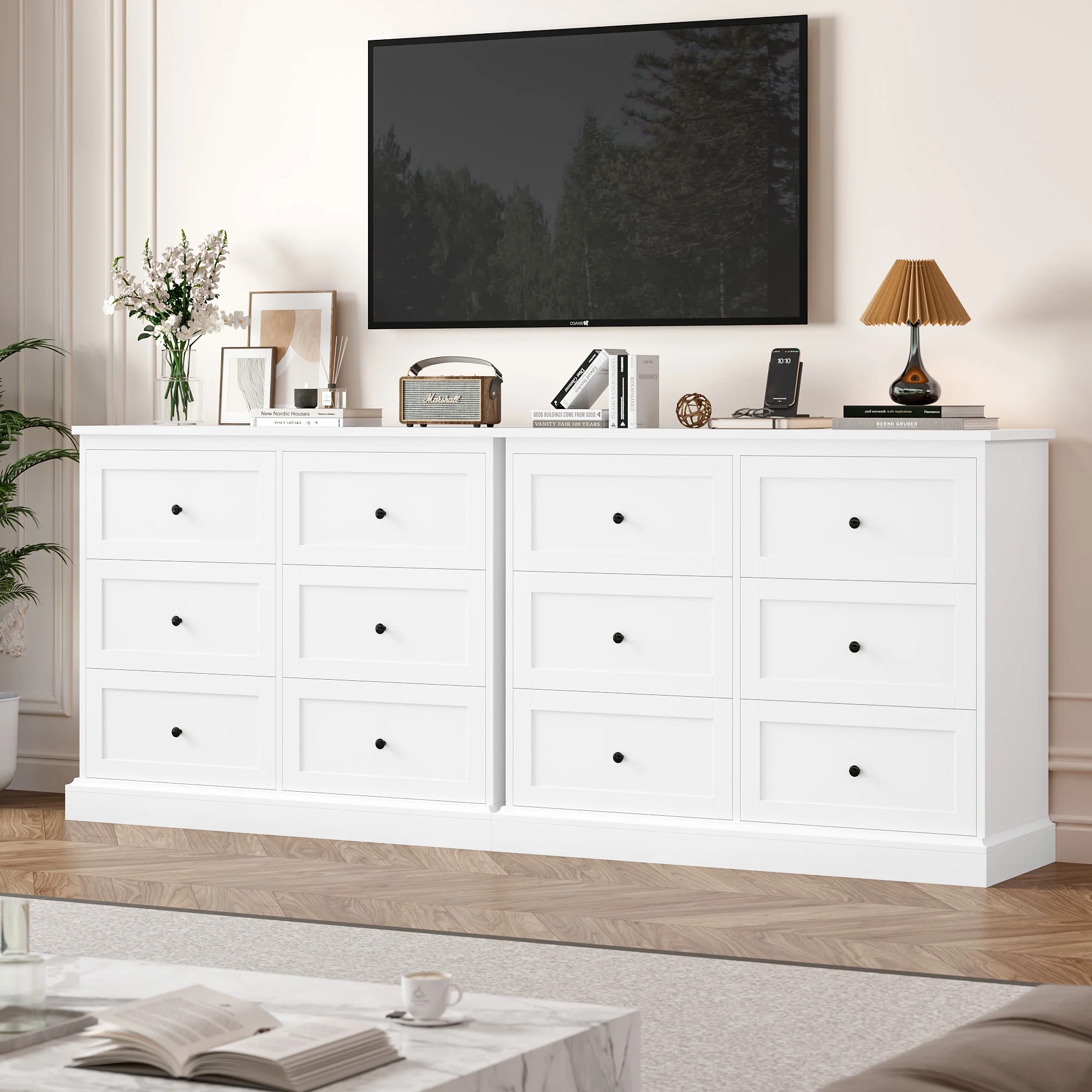 Homfa White Dresser with 6 Drawer , 42.5" Wide Double Dresser for Bedroom, Wooden Dresser Chest of Drawers