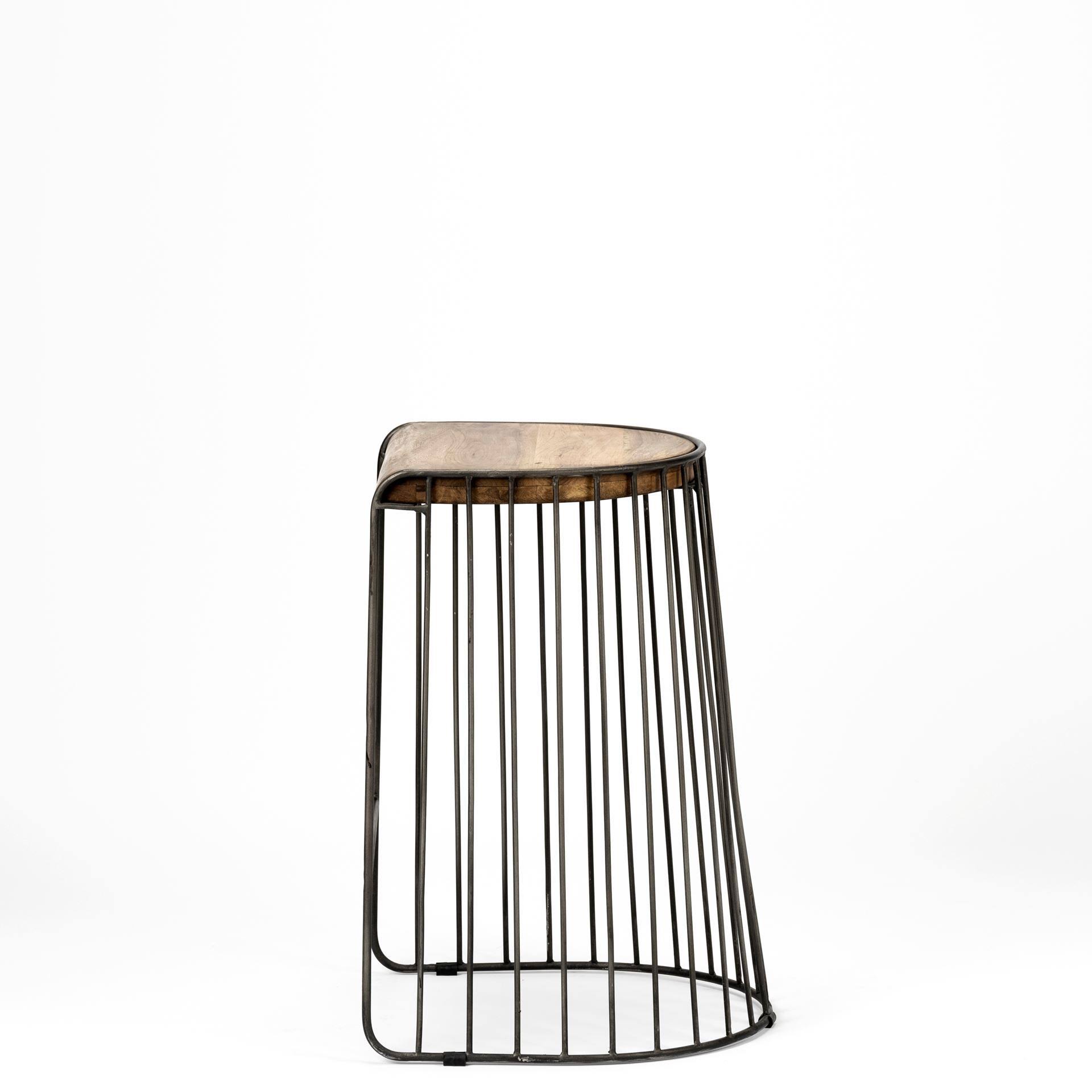 Seagram 26.5x22 Seat Height Brown Wood Seat Black Metal Frame Stool Mercana