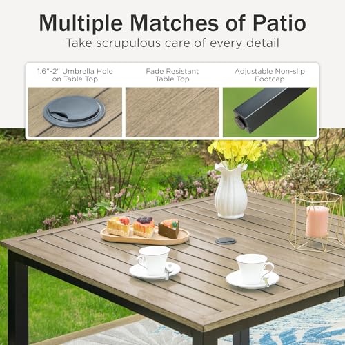 PHI VILLA 5 PCS Outdoor Patio Dining Set with Swivel Dining Chairs (Blue) and 37"x 37" Metal Steel Dining Table(1.57" Umbrella Hole)