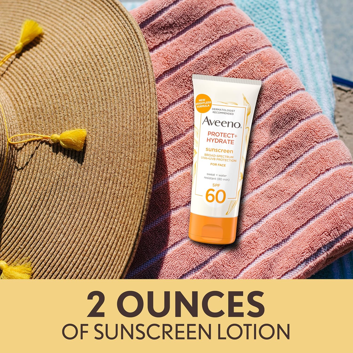 Aveeno Protect + Hydrate Sunscreen Moisturizing Face Lotion with Broad Spectrum SPF 60 and Prebiotic Oat, Paraben, Phthalate