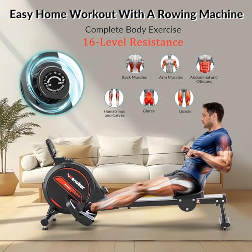 Rowing Machine,Wenoker Magnetic Rower Machine for Home,350 LB Weight Capacity