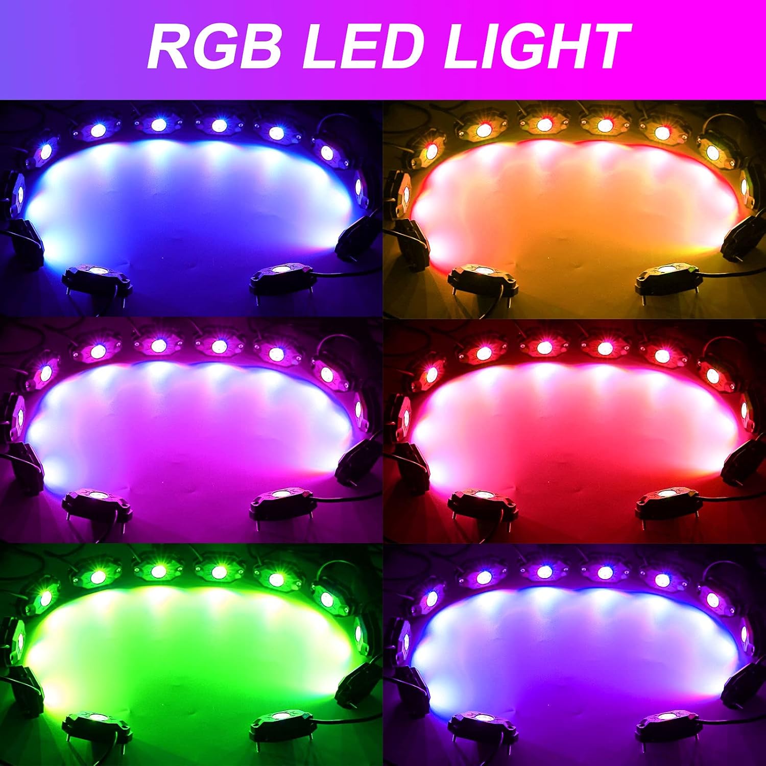 Winunite 12 Pods RGBW LED Rock Lights with 6Pcs Wires