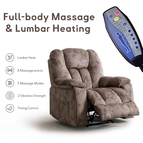 Phoenix Home Manual Recliner Chair for Adults with Massage and Heat, Overstuffed Fabric Reclining Chair