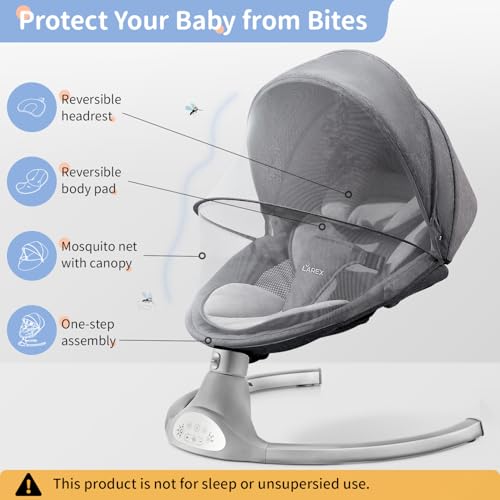 LAREX Baby Swing Infant Swing Electric Toddler Baby Rocker Portable for Newborn Boy Girl, 5 Sway Speeds with Remote Control