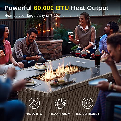EAST OAK 44'' Propane Fire Pit Table, 60,000 BTU Gas Fire Table w/Aluminum Frame, H Type Burner and Tempered Glass Tabletop