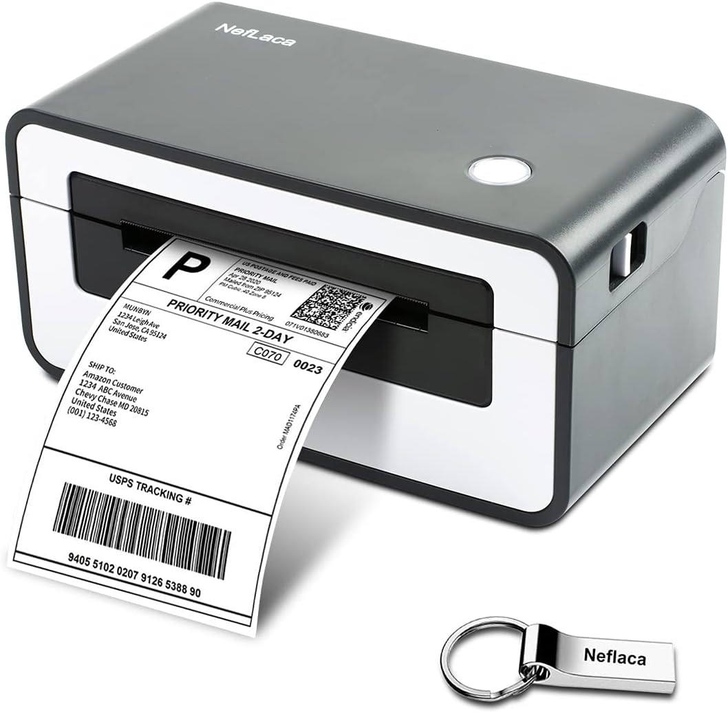 NefLaca Thermal Label Printer,4x6 High Speed USB Shipping Label Printer Commercial Direct Thermal Label Maker One Click Setup Compatible with Amazon