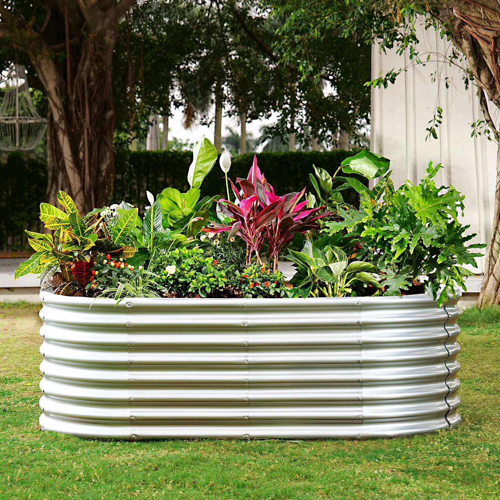 Land Guard 6x3x2ft Galvanized Metal Raised  Garden Bed，Oval Planter Box Outdoor - Starlight Silver - Curated Treasures Market