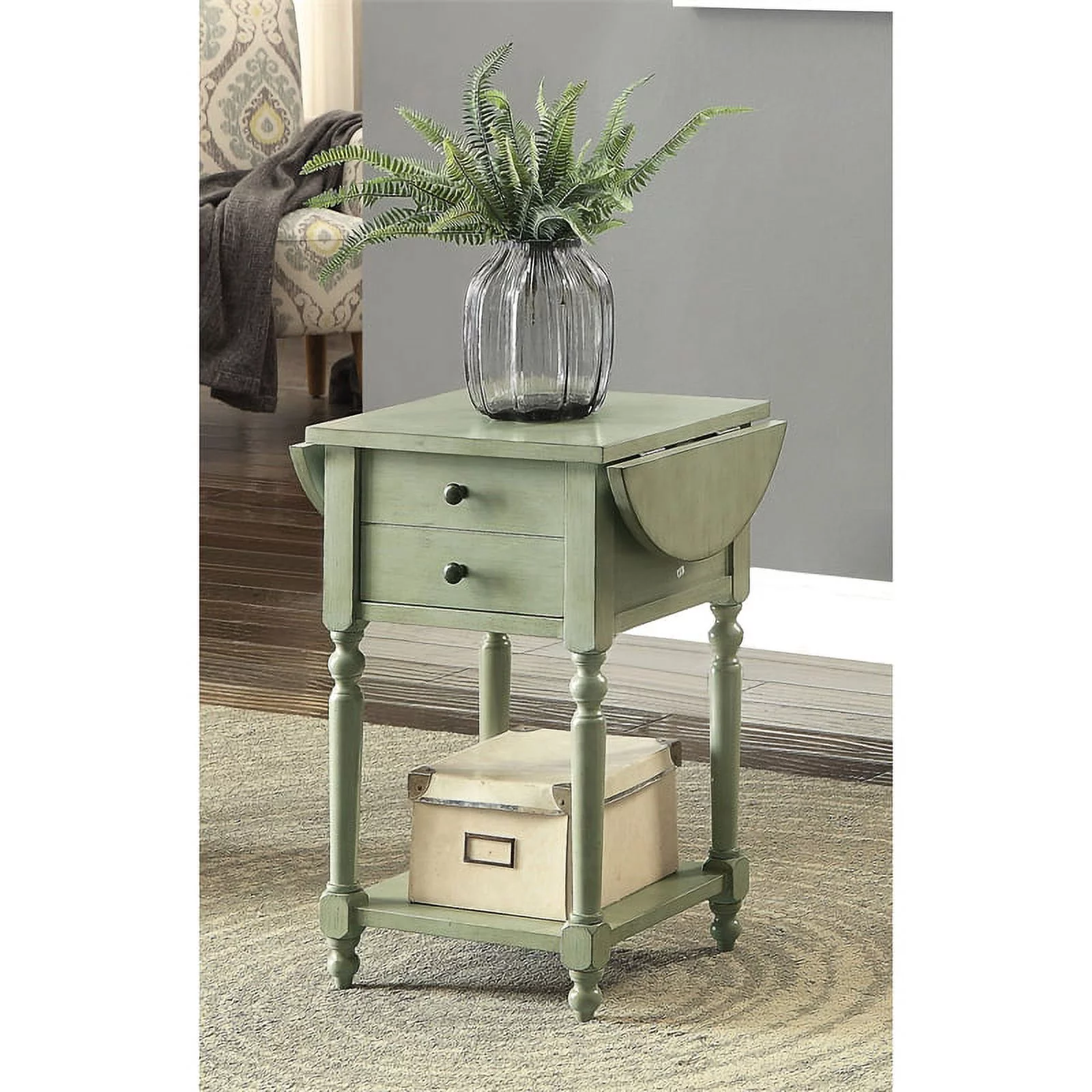Bowery Hill Wood Drop-Leaf Side Table in Antique Gray Finish