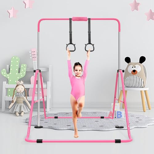 Expandable Gymnastics Bar for Kids, Adjustable Height Junior Training Kip Bar, Folding Gymnastic Horizontal Bars Monkey Bar