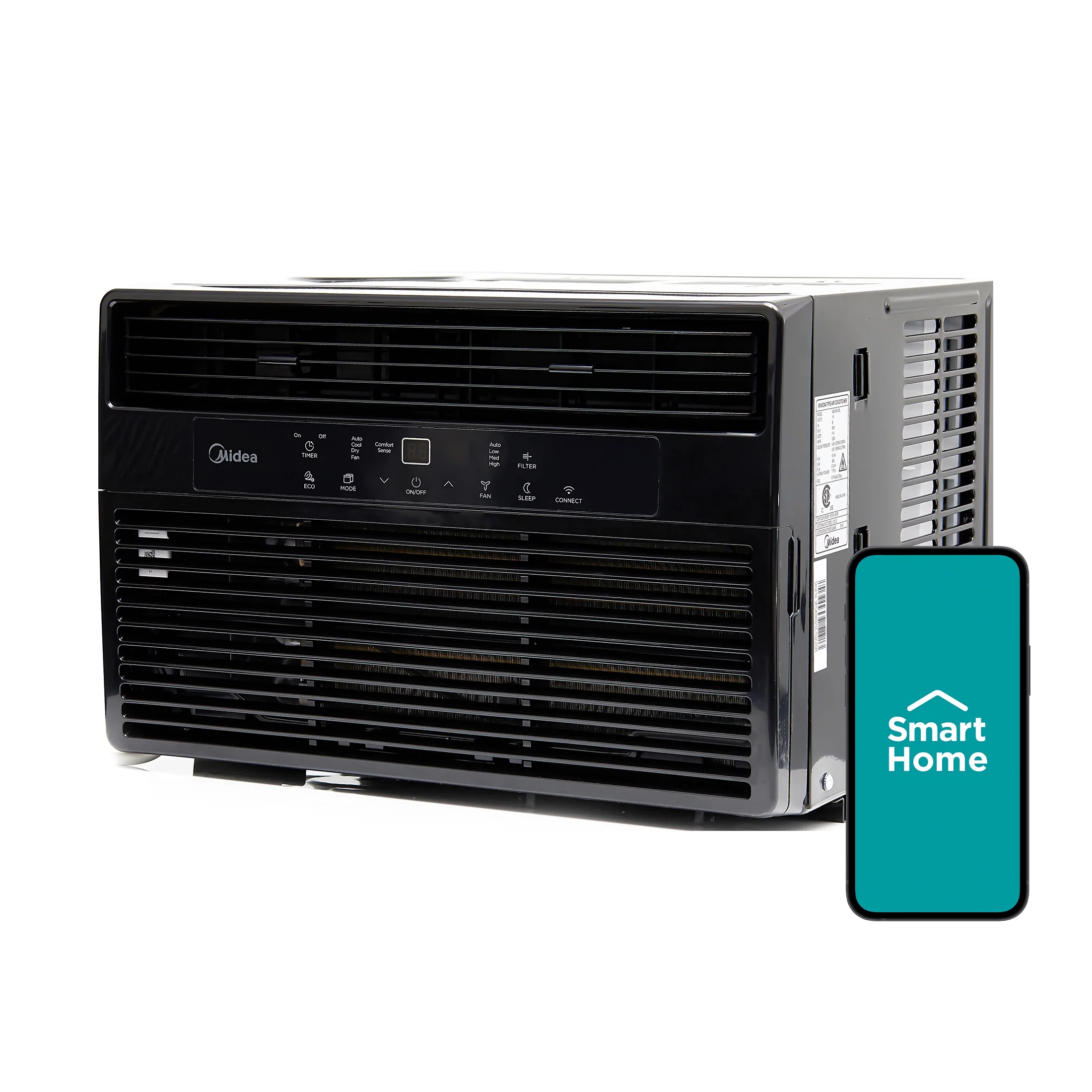Midea 8,000 BTU 115V Smart Window Air Conditioner with Comfort Sense Remote, Covers up to 350 Sq. ft., Black, MAW08S1WBL