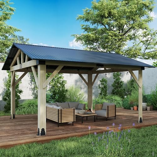 12'x12' Hardtop Gazebo, Outdoor Double Roof Galvanized Steel Gazebos, Aluminum Frame Permanent Pavilion with Curtains & Netting for Backyard, Patio
