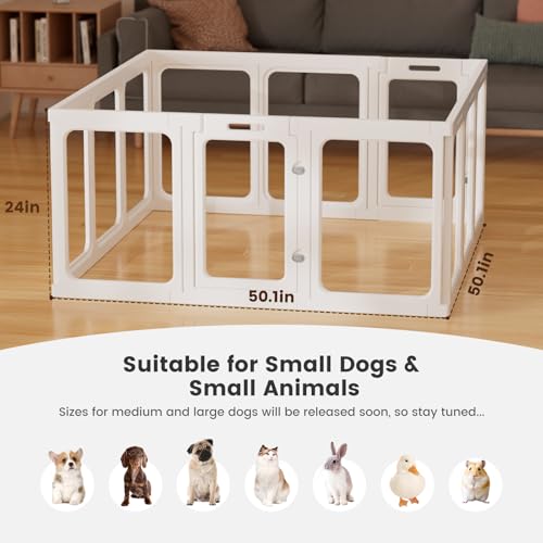 Clear Acrylic Dog Playpen - 11.6 sq.ft, 24" H 10 Planes Transparent Dog Fence Indoor, Sturdy Pet Pen for Puppy/Small Dog/Rabbit/Cat/Pig