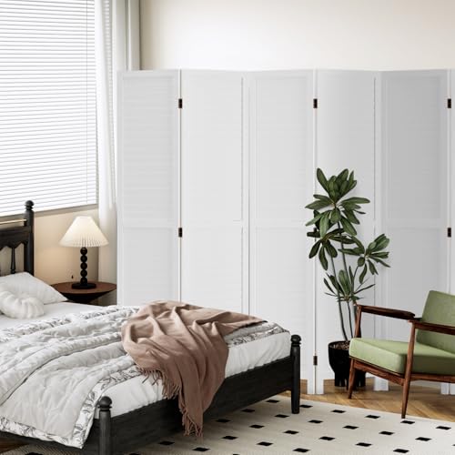 Room Divider 6 Panel Wood Privacy Screen Folding Partition Wall Room Dividers Freestanding White 5.57 FT Tall Divider for Room Separation