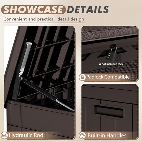 Devoko 120 Gallon Deck Box Resin Outdoor Storage Box Waterproof for Patio, Large Outdoor Storage Bench Lockable for Outside (Black)