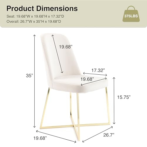 Well Woven Rachelle Velvet Modern Accent Chairs Set of 2 - Ivory Comfy Seat with Gold Metal Legs - Perfect for Living Room, Bedroom, Office