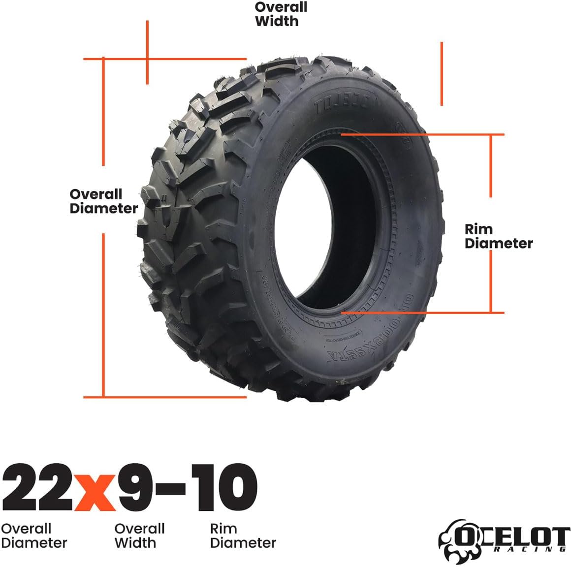 Ocelot P367 22x9-10 ATV UTV All-Terrain Tire with 6-ply Construction, OEM Style Tread, Wide Footprint for Mud and Soft Dirt