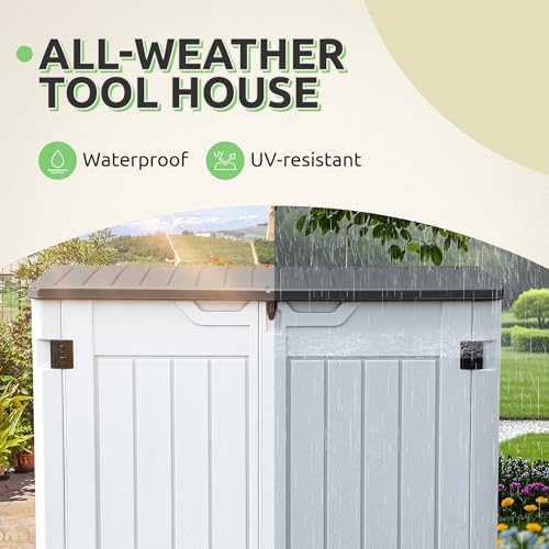 GOOBED Horizontal Shed with Padlock Latch, Outdoor Storage Shed for Backyard and Garden, 35 Cu Ft Small Storage, Waterproof, Easy Assembly, Light Gray