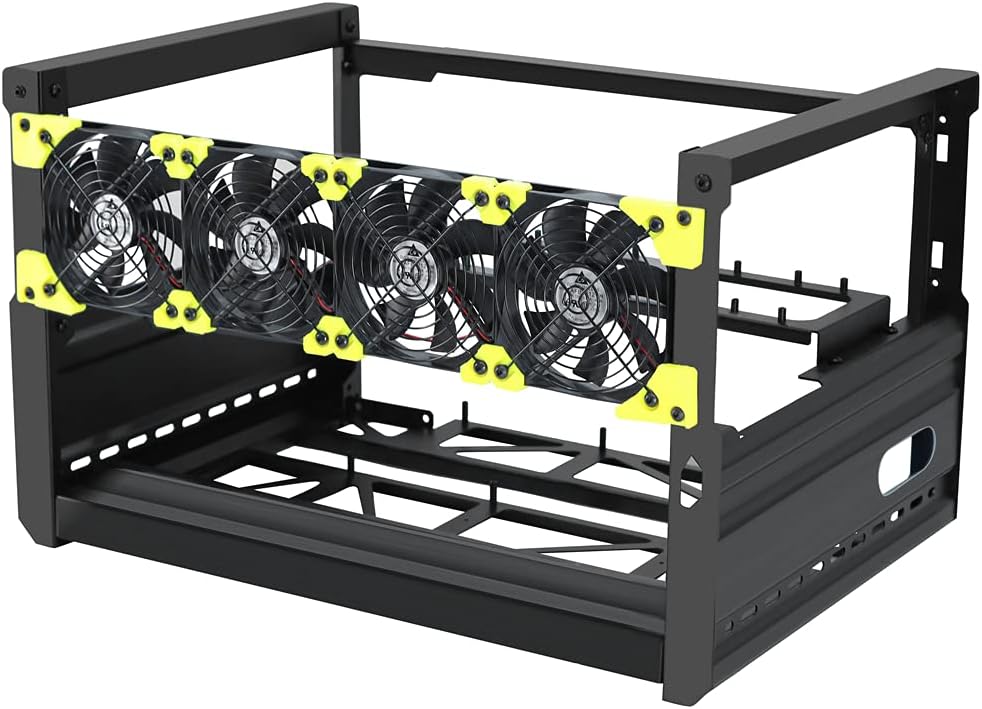 Mining Rig Frame, 6 GPU Aluminum Stackable Open Air Mining Case Computer Frame Miner Rig Case (T2 T3) (with Fans)
