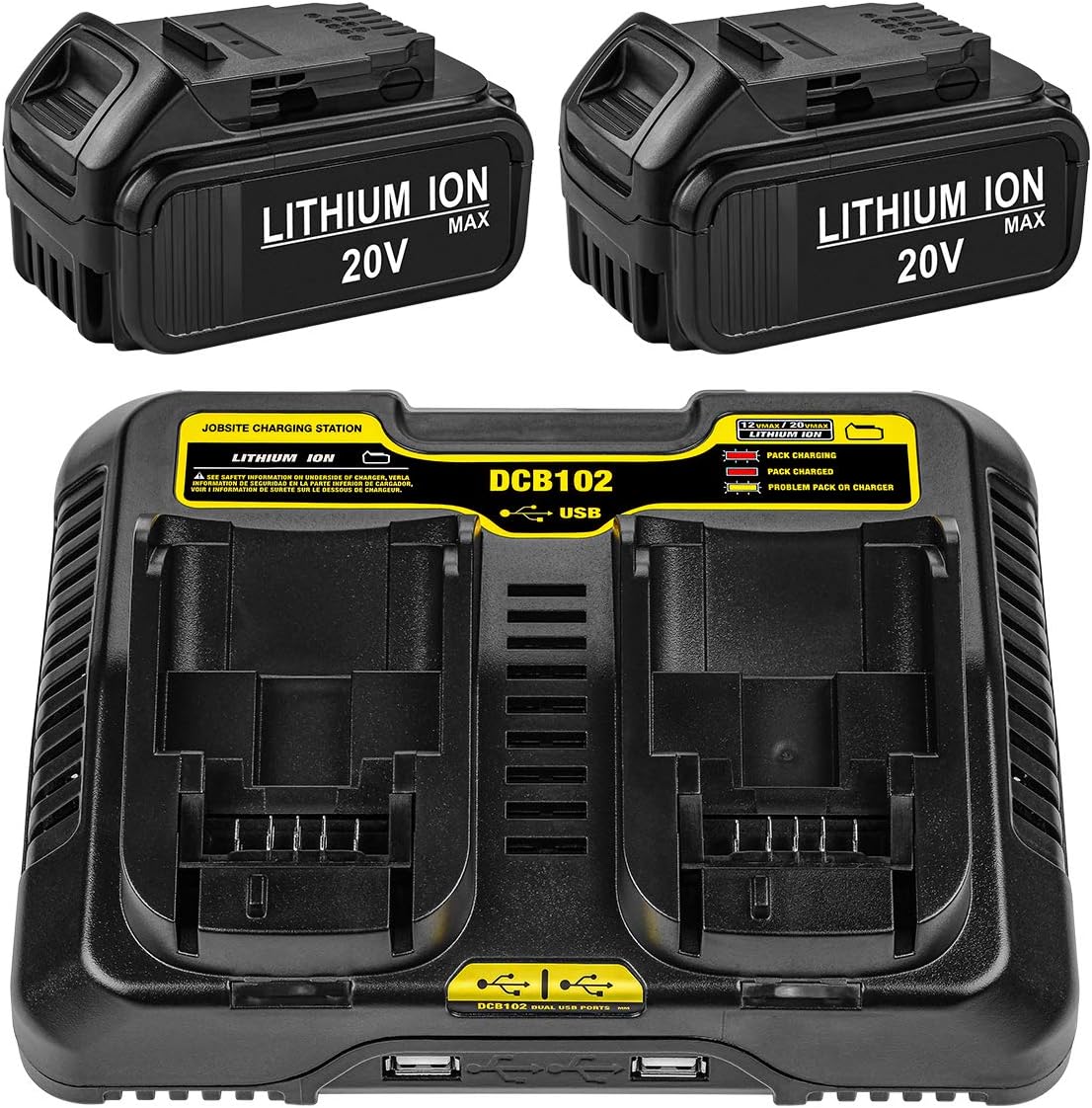 Powilling 5.0Ah 2Pack Replacement Battery for Dewalt 20V Max Battery XR DCB205 DCB204 DCB206 DCB205-2 DCB200-2 DCB180 DCD985B DCB200 Include Dewalt