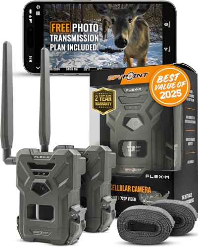 SPYPOINT Flex-M Twin Pack Cellular Trail Cameras - Best Hunting Accessories, No WiFi Needed, GPS, Night Vision, Dual-Sim LTE