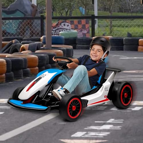 Kids Go Kart, Ride On Drift Kart with Dual 200W Motors, 24V Battery Powered Electric Drift Car, Outdoor 2-Speed Ride On Racing Toy for Boys Girls 6+