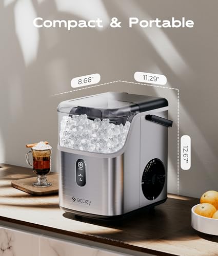 ecozy Nugget Ice Maker Countertop, Ice Maker with 33 lbs/24H, Crushed Pellet Ice Cubes, One-Click Operation Ice Machine with Self-Cleaning