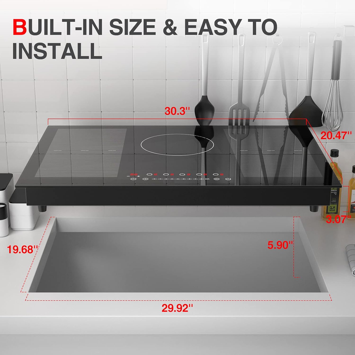 Induction Cooktop 30 inch,Electric Cooktop 5 Burners 9000W 220v,Electric Stove Top Countertop and Built-in with 2 Bridge Zones,9 Heating Levels