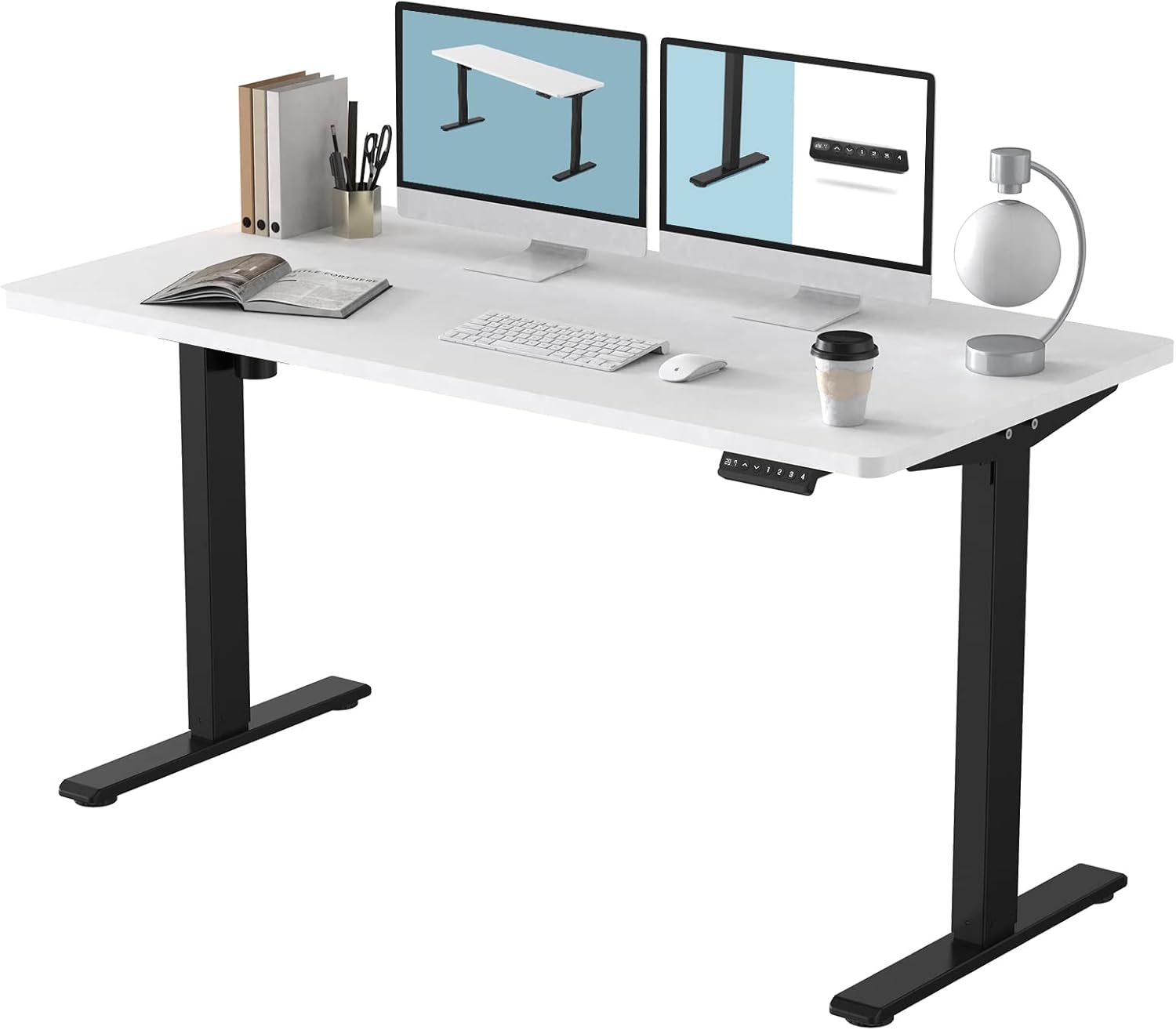 FLEXISPOT EN1 Electric Height Adjustable Desk 55 x 28 Inches Whole-Piece Standing Desk Home Office Sit Stand Up Desk Primo(Gray Frame +55 inch White
