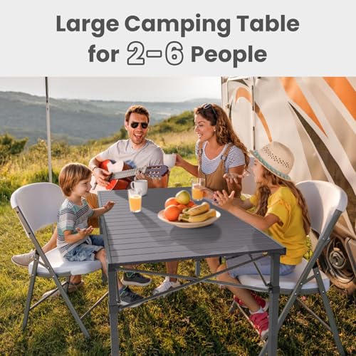 Portable Outdoor Camping Table Large for 2-6 Person - Foldable Camp Table with Aluminum Roll-Up Top & Carry Bag for BBQ, Tailgating, Backyard