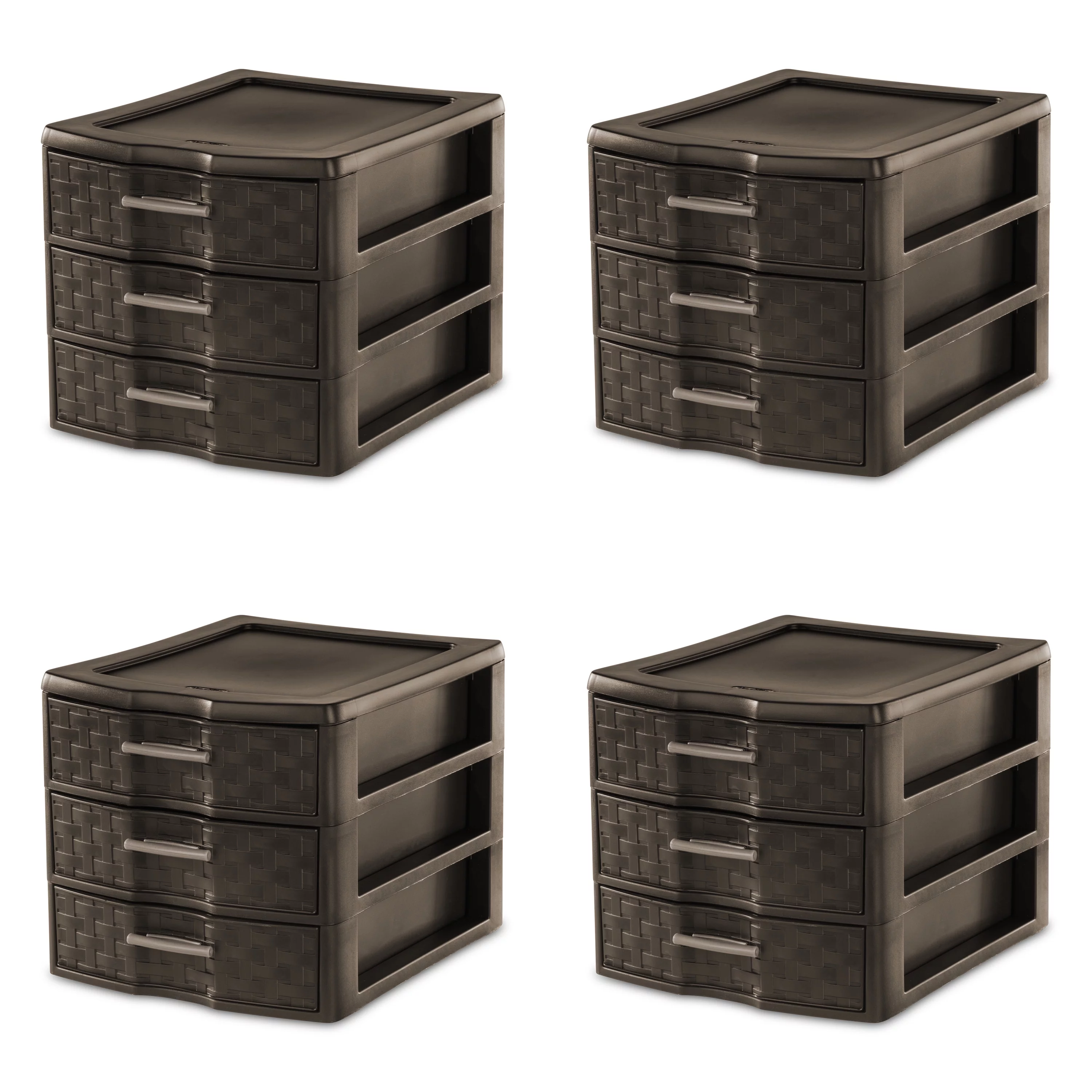 Sterilite Medium Weave 3 Drawer Unit Plastic, Espresso, Set of 4 - Curated Treasures Market