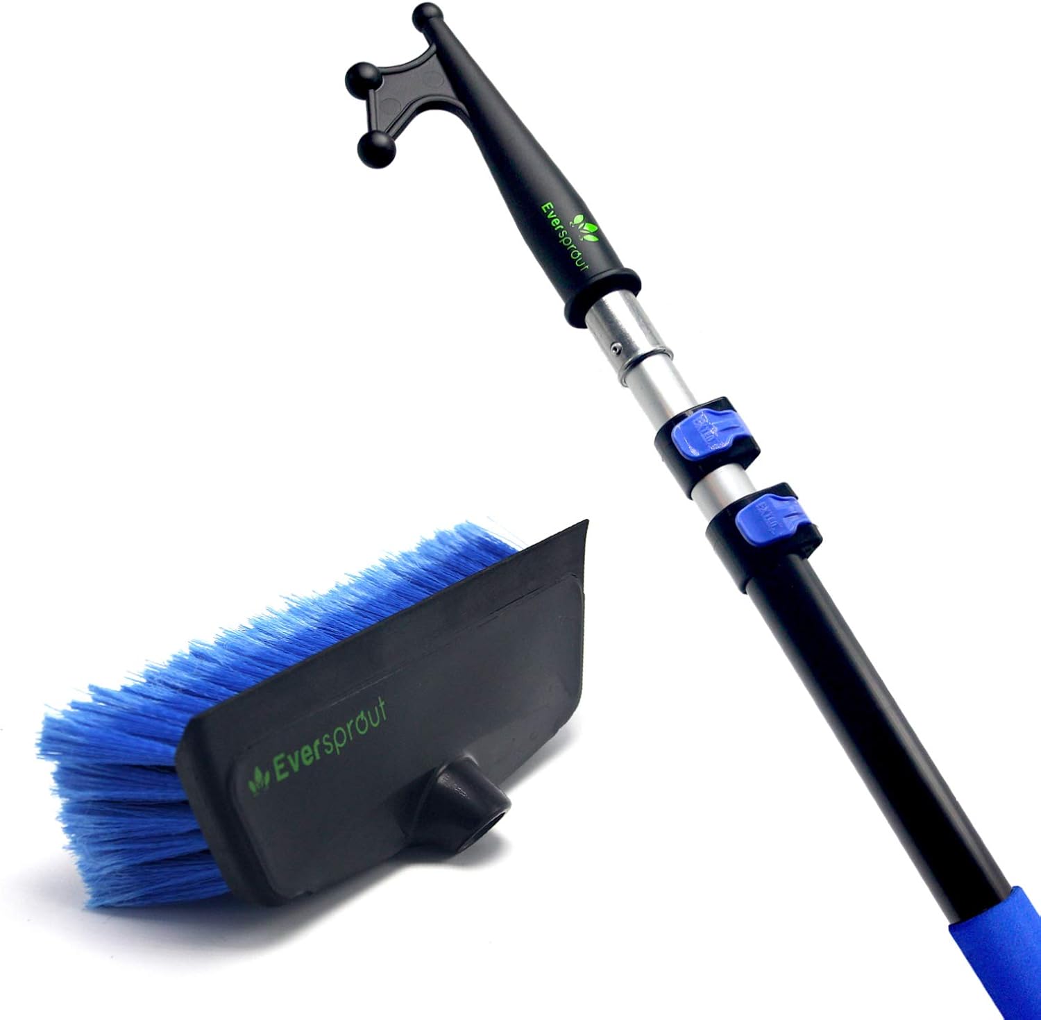 EVERSPROUT 5-to-13 Foot Boat Hook & Scrub Brush Kit | 3-Stage Lightweight Telescopic Extension Pole | Soft-Bristle Deck Brush with Built-in Bumper