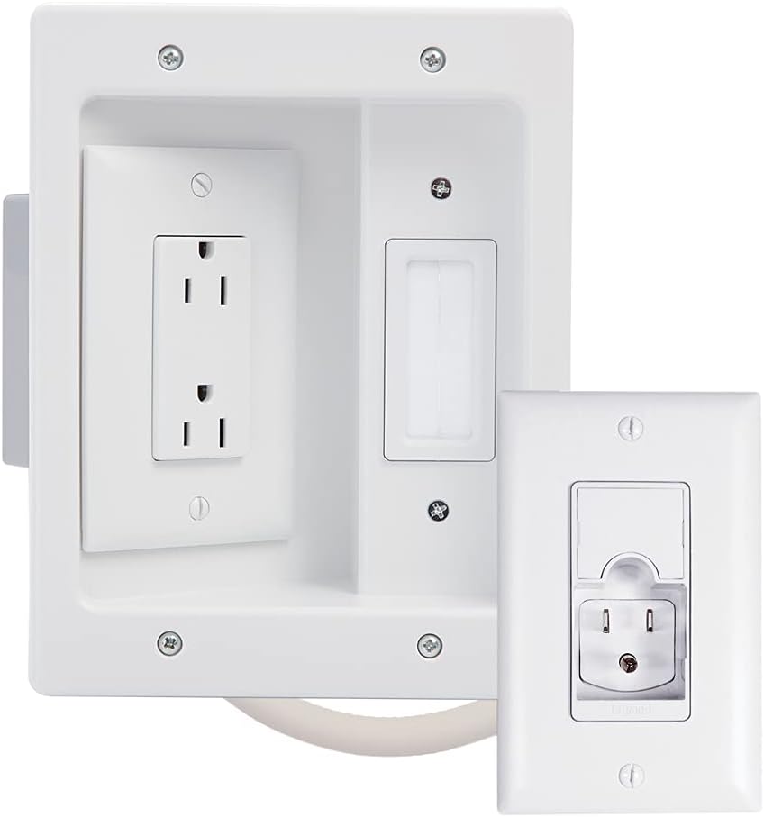 Legrand - OnQ, White, 5.1, HT22U2-WH-R12 Legrand, Recessed In Wall TV Power, Pro Power & Cable Management, Long Range Kit, Home Office & Theater