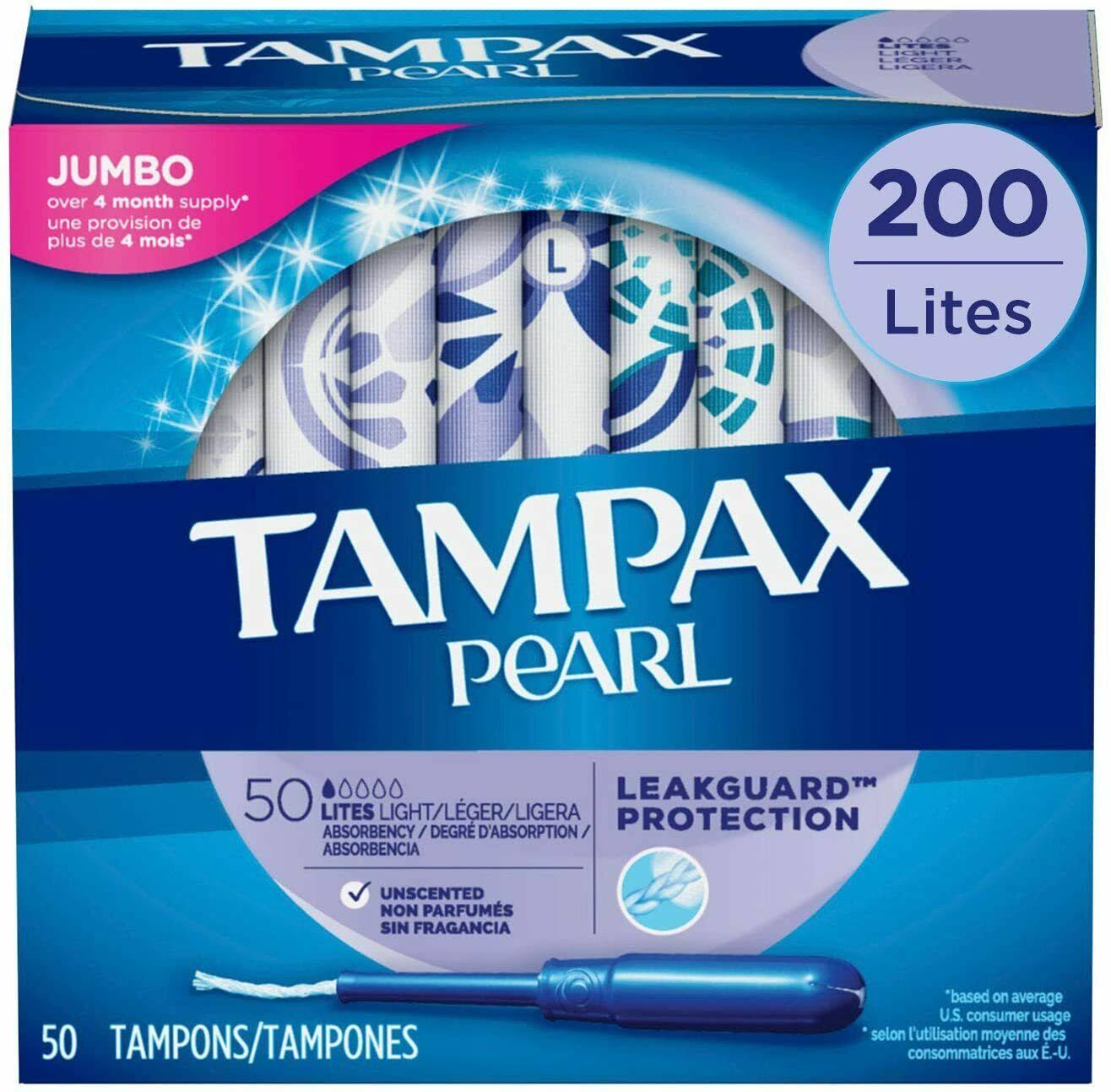 Tampax Pearl tampons Light Plastic Unscented, 200 Count