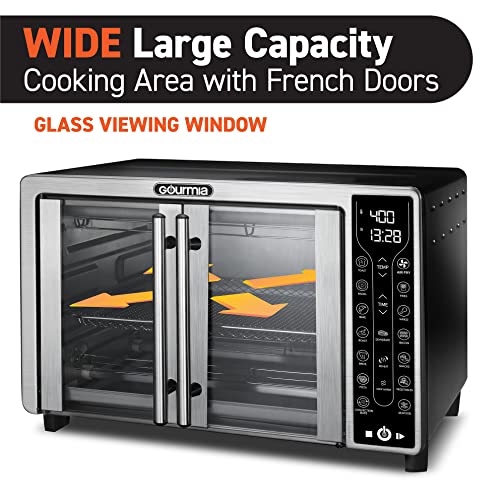 Gourmia Toaster Oven Air Fryer Combo 17 cooking presets 1700W french door digital air fryer oven 24L capacity accessories, convection rack