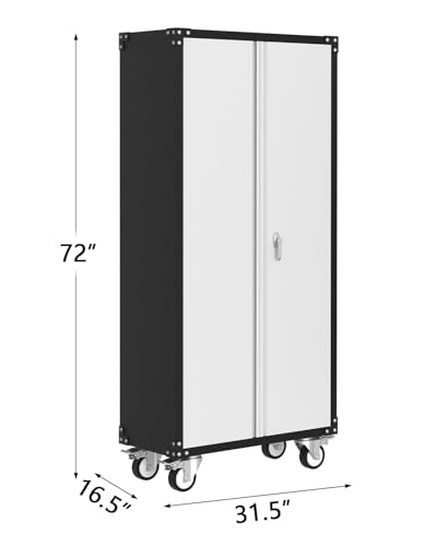 GarveeHome Metal Storage Cabinet 72" H with Wheels, Steel Tool Cabinet with Lock and 4 Adjustable Shelves and Lockable Rolling