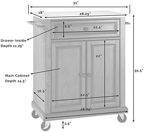 Pemberly Row Natural Wood Top Kitchen Cart in White