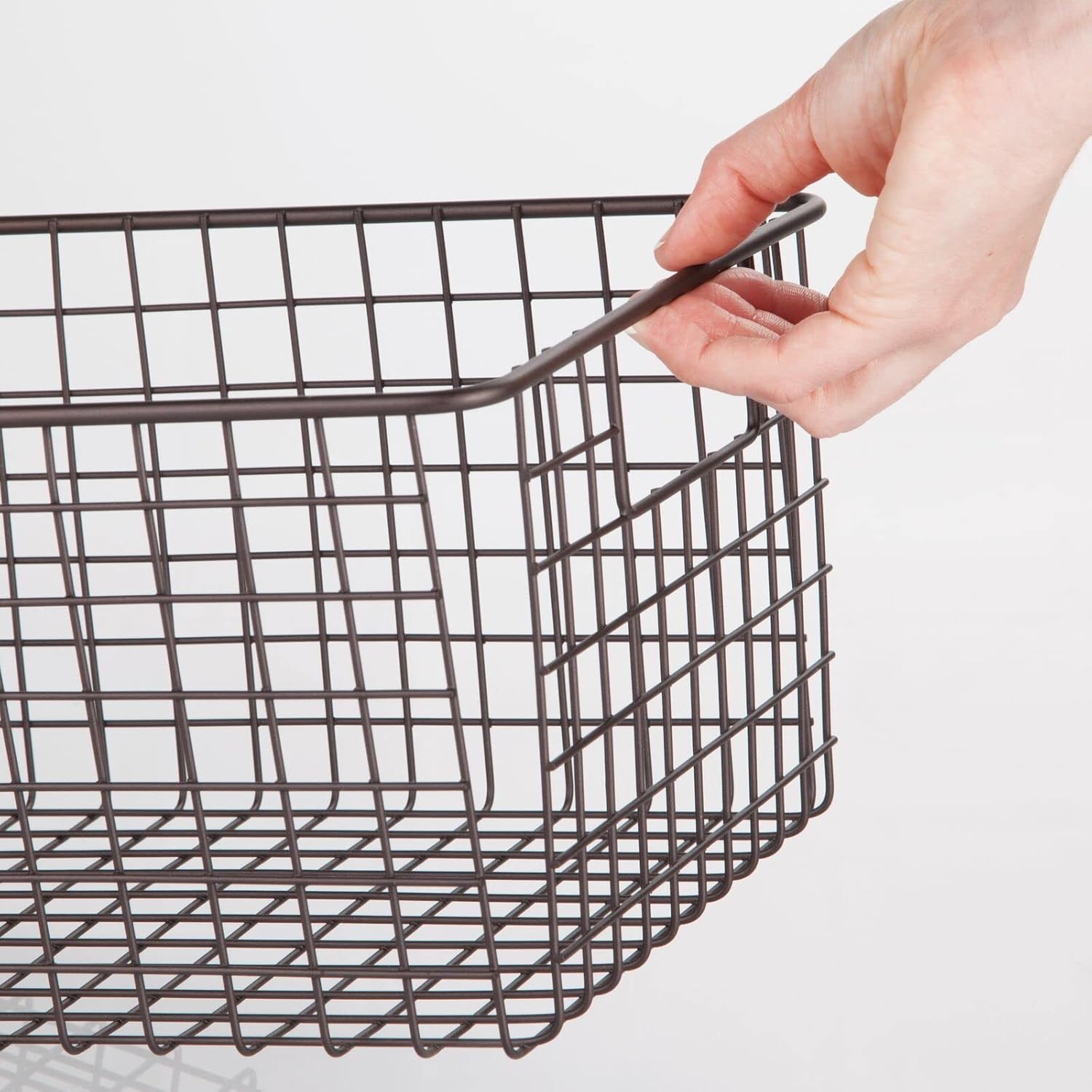mDesign Household Deep Metal Wire Storage Organizer Bin Basket, Built-in Handles - Laundry Room, Kitchen Cabinets, Pantry, Closets, Bedrooms