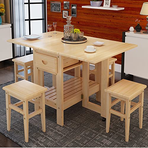 Foldable Kitchen Table, Extending Dining Table, Mobile Space Saving Drop Leaf Dinner Table with Wheels