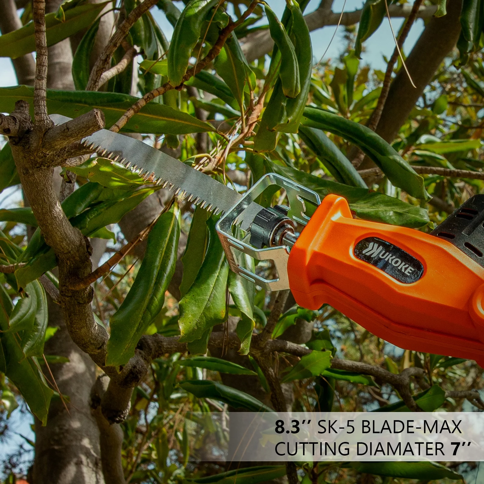 Ukoke Cordless Pole Tree Pruning 8.3-Inch Blade Saw for Tree Trmming, 20V 2.0A Battery & Charger Included